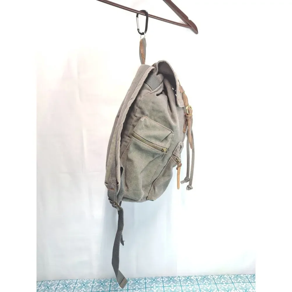 Canvas Leather Backpack Gray Brown Laptop Rucksack Fits 17” laptop